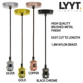 Decorative Classic Vintage Pendant Ceiling Rose Lamp Light Fitting Holder - E27[Black Chrome]